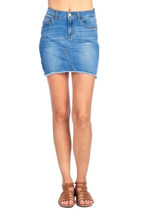 Women's Junior's Classic Denim Casual Basic Frayed Hem Faded Wash Mini Skirt