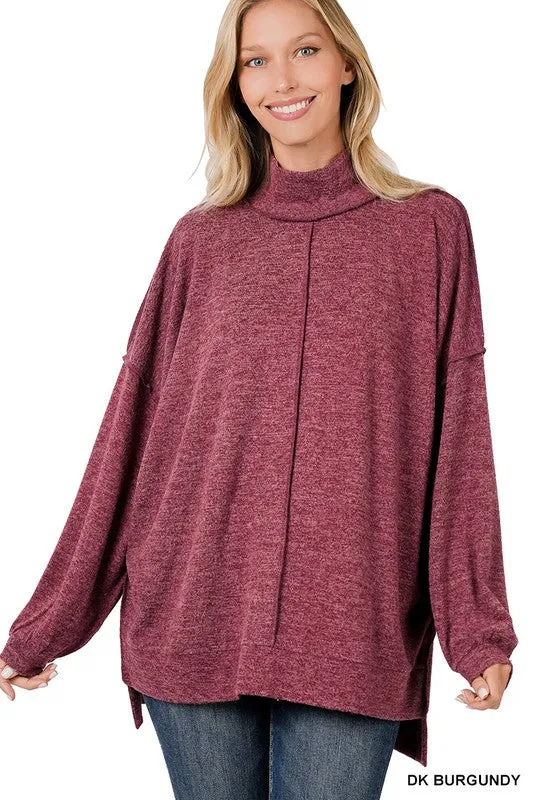 Zenana Brushed Melange Hacci Mock Neck Sweater