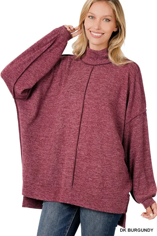 Zenana Brushed Melange Hacci Mock Neck Sweater