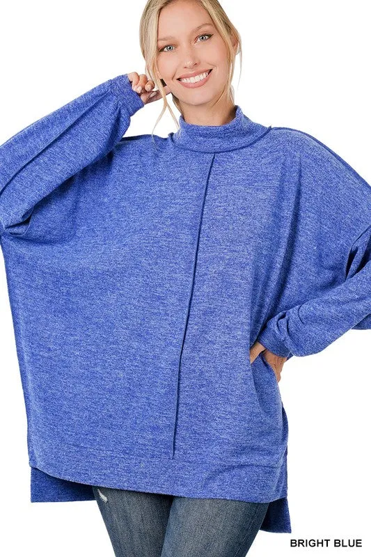 Zenana Brushed Melange Hacci Mock Neck Sweater