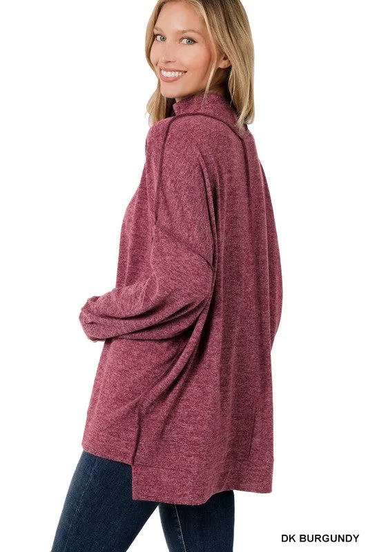 Zenana Brushed Melange Hacci Mock Neck Sweater