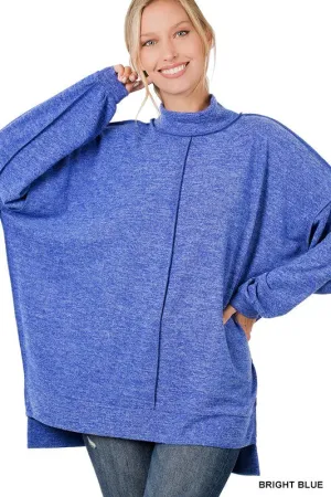 Zenana Brushed Melange Hacci Mock Neck Sweater