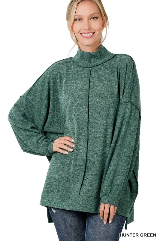 Zenana Brushed Melange Hacci Mock Neck Sweater