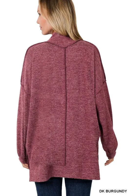 Zenana Brushed Melange Hacci Mock Neck Sweater