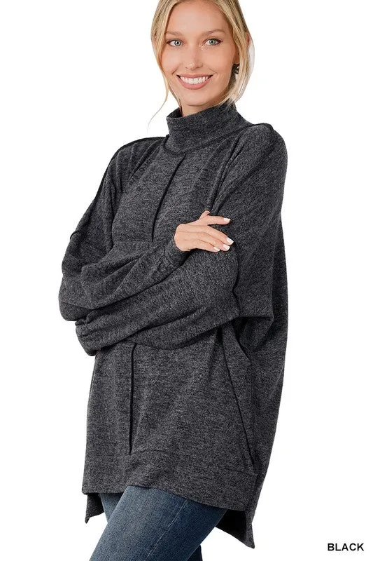 Zenana Brushed Melange Hacci Mock Neck Sweater