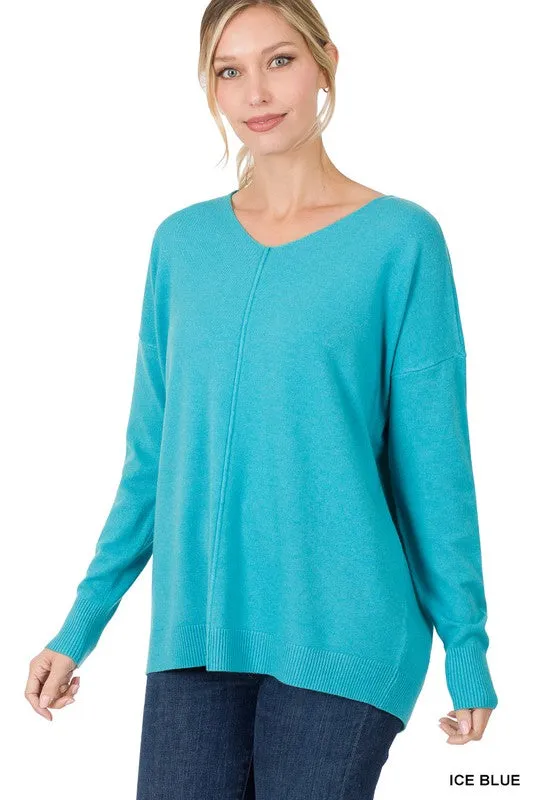 Zenana Dyed V-Neck Front Seam Sweater