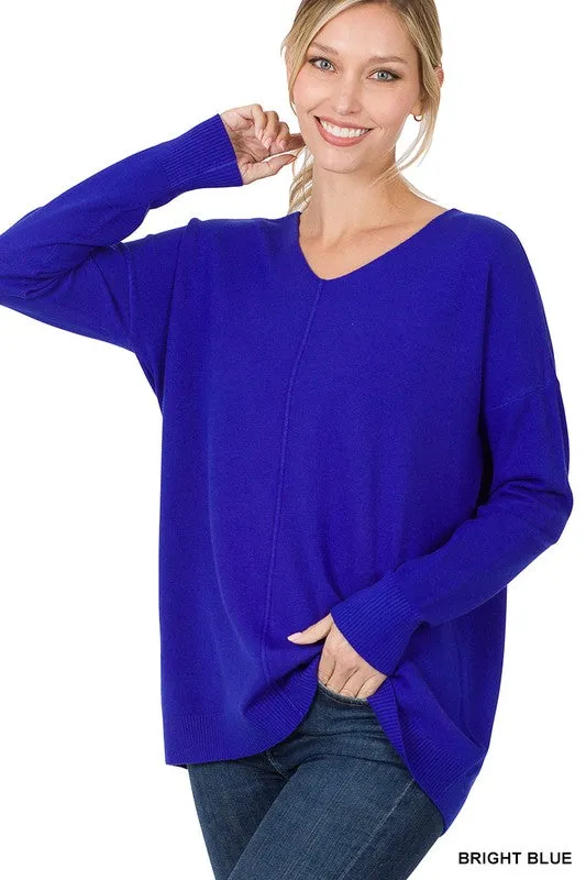 Zenana Dyed V-Neck Front Seam Sweater