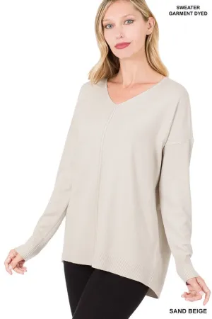 Zenana Dyed V-Neck Front Seam Sweater