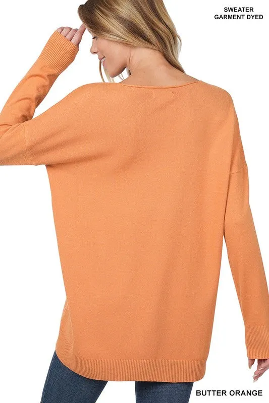 Zenana Dyed V-Neck Front Seam Sweater