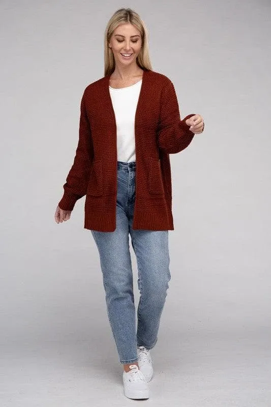 Zenana Low Gauge Waffle Open Cardigan Sweater