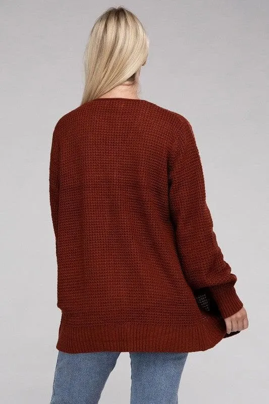 Zenana Low Gauge Waffle Open Cardigan Sweater