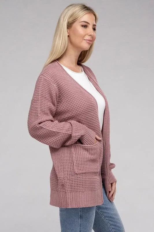 Zenana Low Gauge Waffle Open Cardigan Sweater
