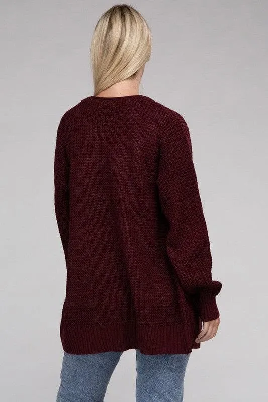 Zenana Low Gauge Waffle Open Cardigan Sweater
