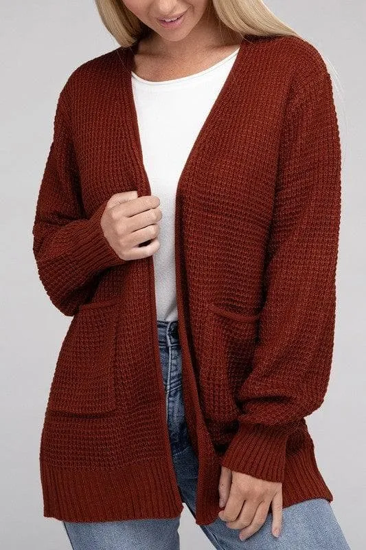 Zenana Low Gauge Waffle Open Cardigan Sweater