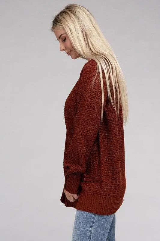 Zenana Low Gauge Waffle Open Cardigan Sweater