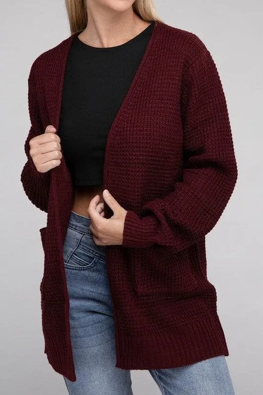 Zenana Low Gauge Waffle Open Cardigan Sweater