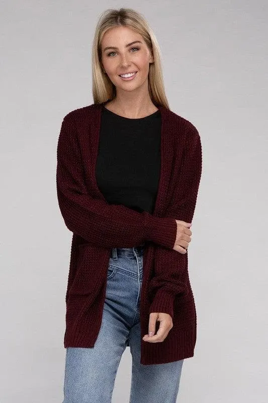 Zenana Low Gauge Waffle Open Cardigan Sweater
