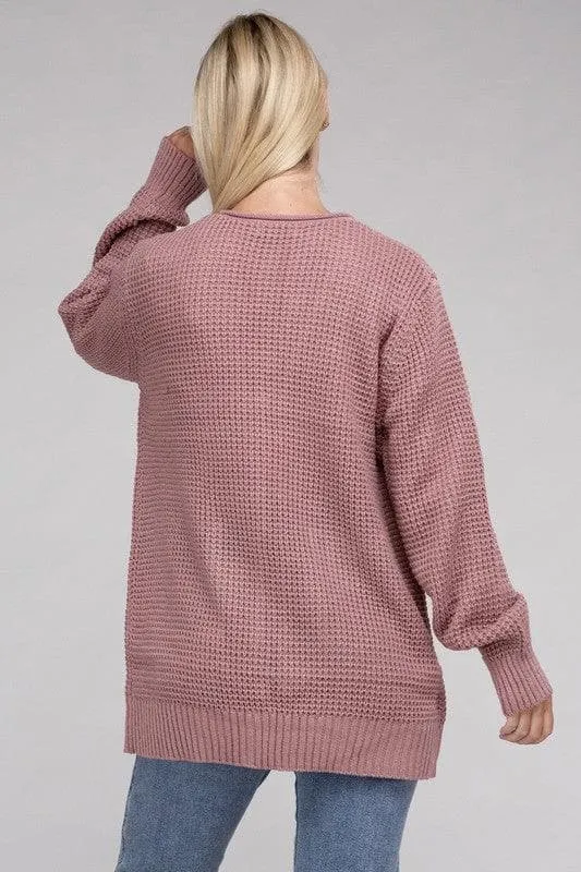 Zenana Low Gauge Waffle Open Cardigan Sweater