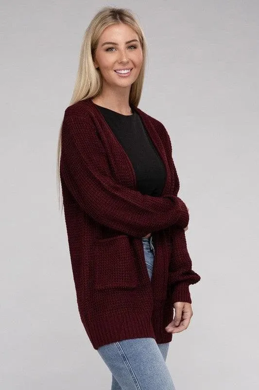 Zenana Low Gauge Waffle Open Cardigan Sweater